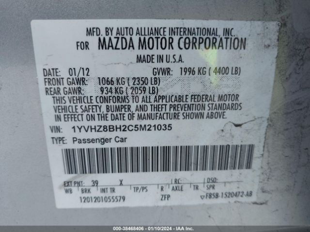 Photo 8 VIN: 1YVHZ8BH2C5M21035 - MAZDA MAZDA6 