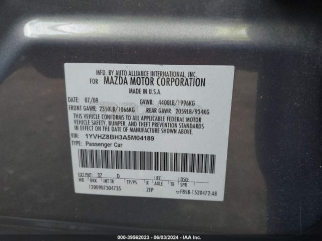 Photo 8 VIN: 1YVHZ8BH3A5M04189 - MAZDA MAZDA6 