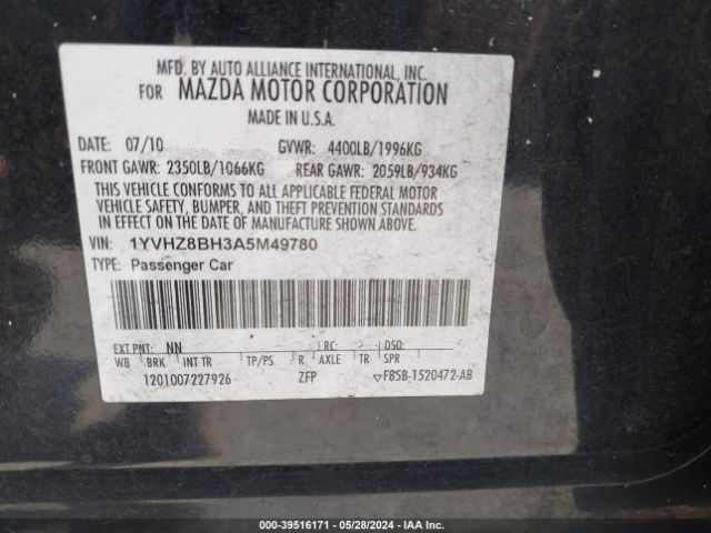 Photo 8 VIN: 1YVHZ8BH3A5M49780 - MAZDA MAZDA6 