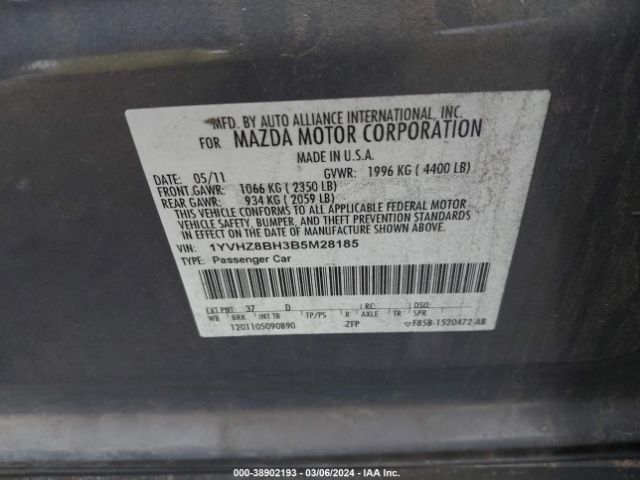 Photo 8 VIN: 1YVHZ8BH3B5M28185 - MAZDA MAZDA6 