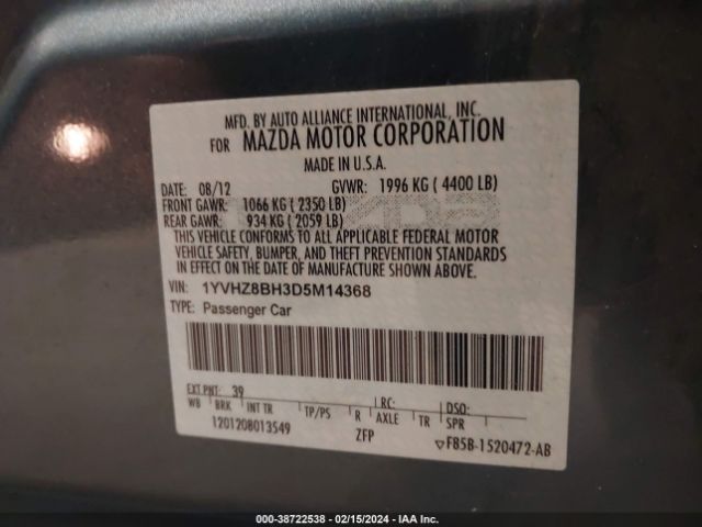 Photo 8 VIN: 1YVHZ8BH3D5M14368 - MAZDA MAZDA6 