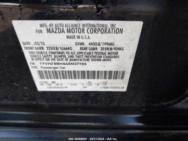 Photo 8 VIN: 1YVHZ8BH4A5M37783 - MAZDA 6 