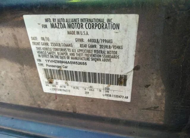 Photo 8 VIN: 1YVHZ8BH4A5M52655 - MAZDA MAZDA6 