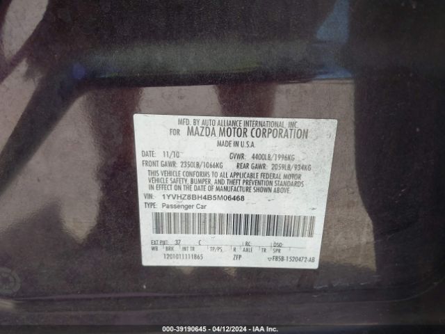 Photo 8 VIN: 1YVHZ8BH4B5M06468 - MAZDA 6 