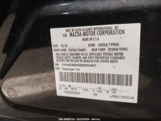 Photo 8 VIN: 1YVHZ8BH5B5M00467 - MAZDA MAZDA6 