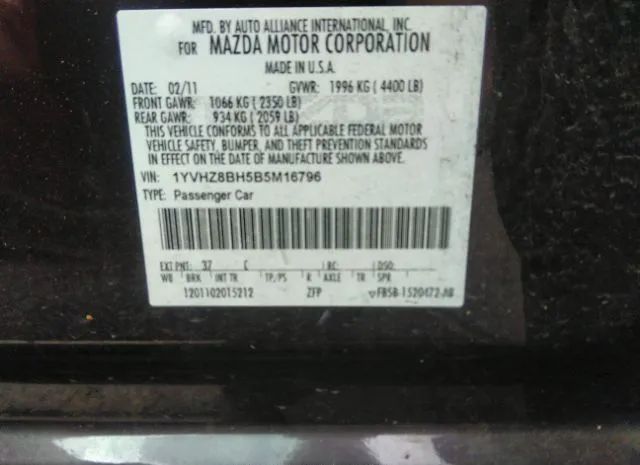 Photo 8 VIN: 1YVHZ8BH5B5M16796 - MAZDA MAZDA6 