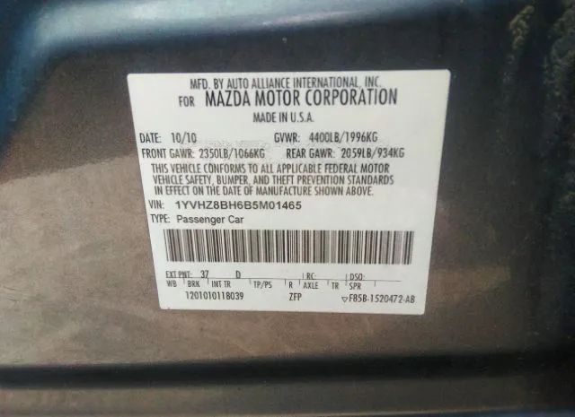 Photo 8 VIN: 1YVHZ8BH6B5M01465 - MAZDA MAZDA6 