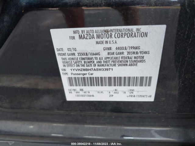 Photo 8 VIN: 1YVHZ8BH7A5M33971 - MAZDA MAZDA6 