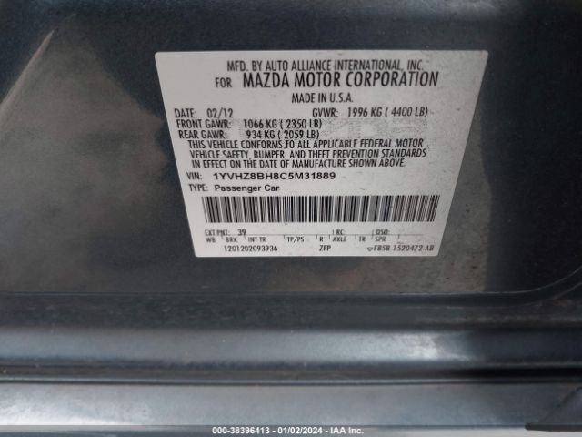 Photo 8 VIN: 1YVHZ8BH8C5M31889 - MAZDA MAZDA6 