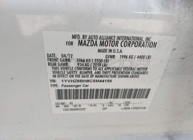 Photo 8 VIN: 1YVHZ8BH8C5M44156 - MAZDA MAZDA6 