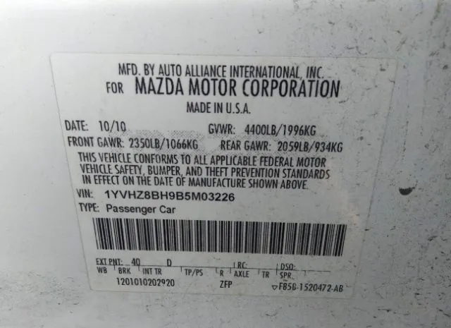 Photo 8 VIN: 1YVHZ8BH9B5M03226 - MAZDA MAZDA6 