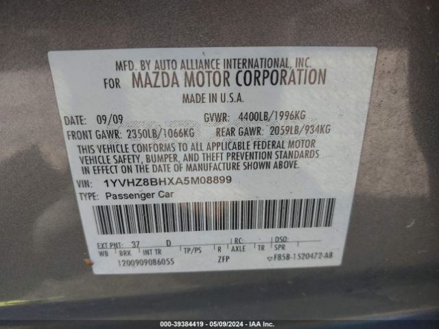 Photo 8 VIN: 1YVHZ8BHXA5M08899 - MAZDA MAZDA6 