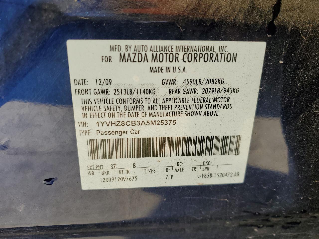 Photo 11 VIN: 1YVHZ8CB3A5M25375 - MAZDA 6 