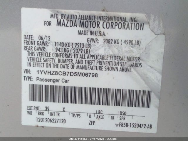 Photo 8 VIN: 1YVHZ8CB7D5M06798 - MAZDA MAZDA6 