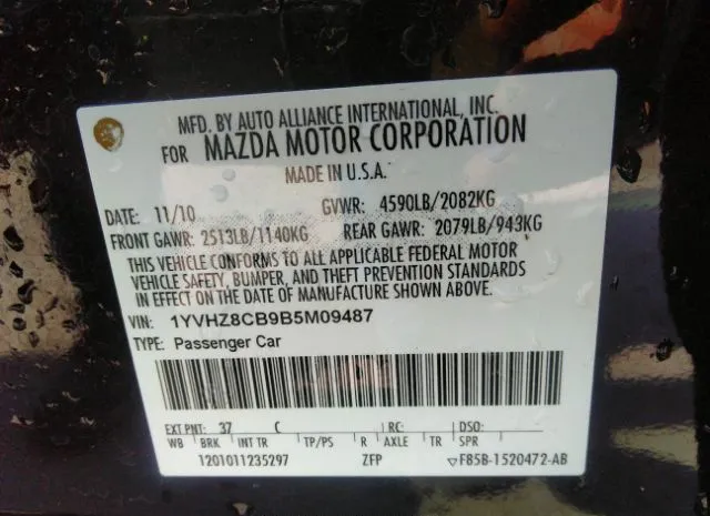 Photo 8 VIN: 1YVHZ8CB9B5M09487 - MAZDA MAZDA6 