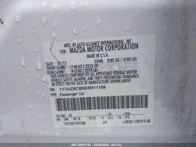 Photo 8 VIN: 1YVHZ8CB9D5M11159 - MAZDA MAZDA6 