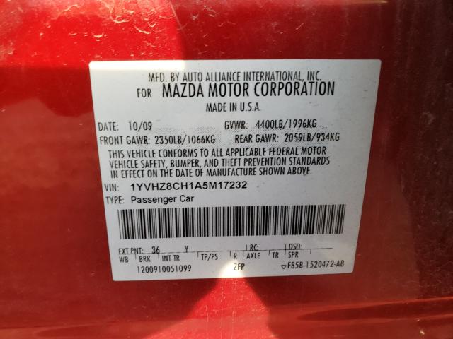 Photo 9 VIN: 1YVHZ8CH1A5M17232 - MAZDA 6 