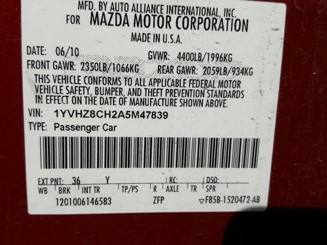 Photo 9 VIN: 1YVHZ8CH2A5M47839 - MAZDA 6 I 