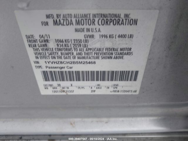 Photo 8 VIN: 1YVHZ8CH2B5M25468 - MAZDA MAZDA6 