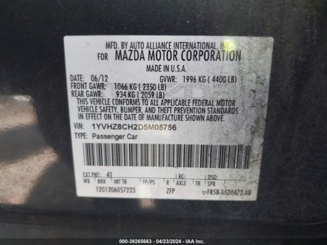 Photo 8 VIN: 1YVHZ8CH2D5M05756 - MAZDA MAZDA6 