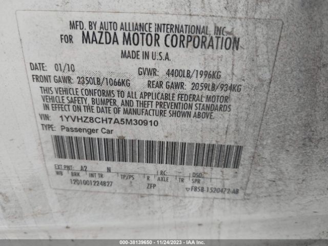 Photo 8 VIN: 1YVHZ8CH7A5M30910 - MAZDA MAZDA6 