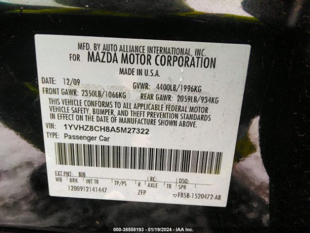 Photo 8 VIN: 1YVHZ8CH8A5M27322 - MAZDA MAZDA6 