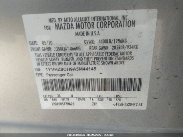 Photo 8 VIN: 1YVHZ8CH9A5M44145 - MAZDA 6 