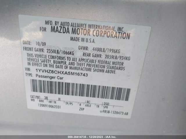 Photo 8 VIN: 1YVHZ8CHXA5M16743 - MAZDA MAZDA6 