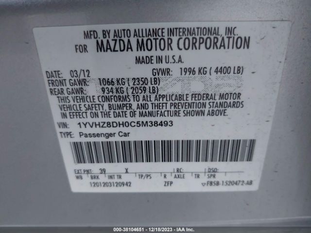 Photo 8 VIN: 1YVHZ8DH0C5M38493 - MAZDA MAZDA6 