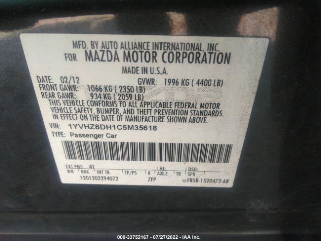 Photo 8 VIN: 1YVHZ8DH1C5M35618 - MAZDA 6 