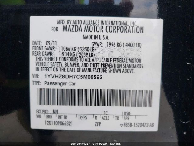 Photo 8 VIN: 1YVHZ8DH7C5M06592 - MAZDA MAZDA6 