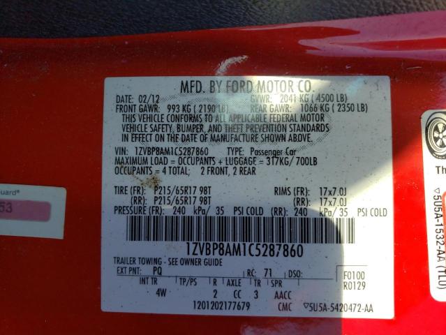 Photo 11 VIN: 1ZVBP8AM1C5287860 - FORD MUSTANG 