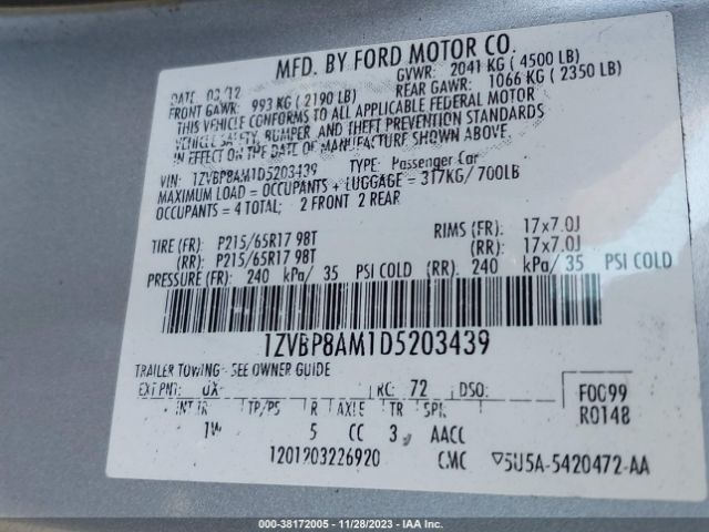 Photo 8 VIN: 1ZVBP8AM1D5203439 - FORD MUSTANG 