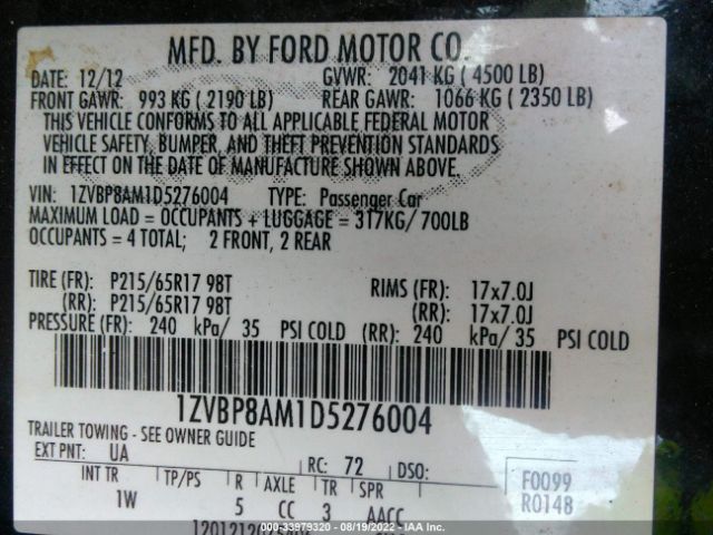 Photo 8 VIN: 1ZVBP8AM1D5276004 - FORD MUSTANG 