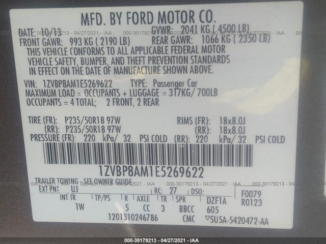 Photo 8 VIN: 1ZVBP8AM1E5269622 - FORD MUSTANG 