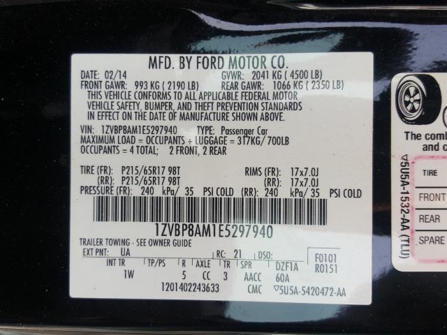 Photo 9 VIN: 1ZVBP8AM1E5297940 - FORD MUSTANG 