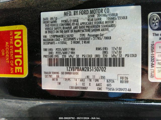 Photo 8 VIN: 1ZVBP8AM2B5150702 - FORD MUSTANG 