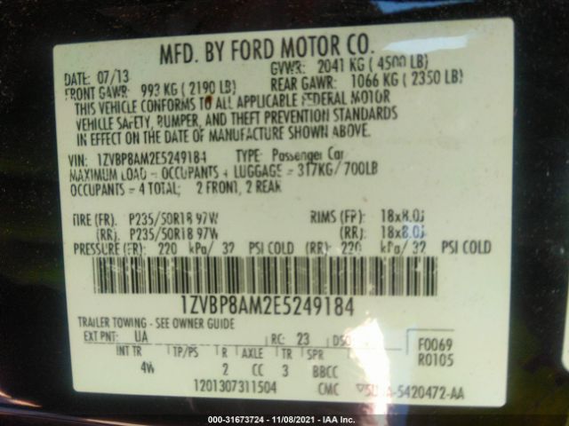 Photo 8 VIN: 1ZVBP8AM2E5249184 - FORD MUSTANG 