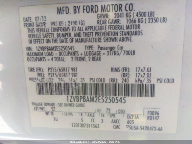 Photo 8 VIN: 1ZVBP8AM2E5250545 - FORD MUSTANG 