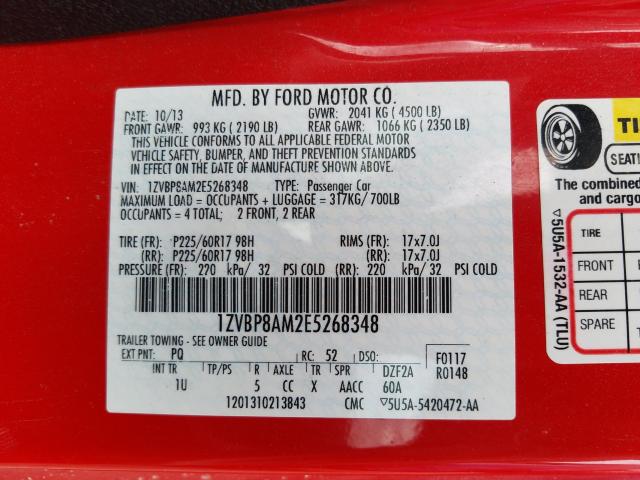 Photo 9 VIN: 1ZVBP8AM2E5268348 - FORD MUSTANG 