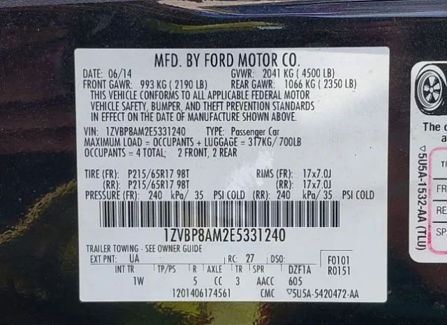 Photo 8 VIN: 1ZVBP8AM2E5331240 - FORD MUSTANG 