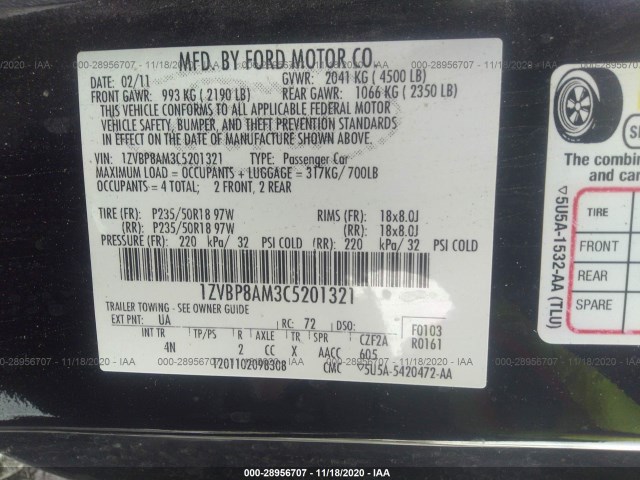 Photo 8 VIN: 1ZVBP8AM3C5201321 - FORD MUSTANG 