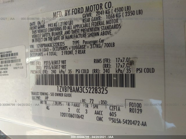 Photo 8 VIN: 1ZVBP8AM3C5228325 - FORD MUSTANG 