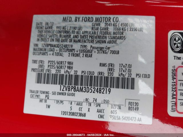 Photo 8 VIN: 1ZVBP8AM3D5248219 - FORD MUSTANG 