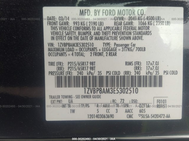 Photo 8 VIN: 1ZVBP8AM3E5302510 - FORD MUSTANG 