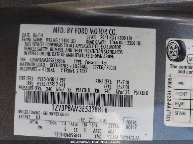 Photo 8 VIN: 1ZVBP8AM3E5328816 - FORD MUSTANG 