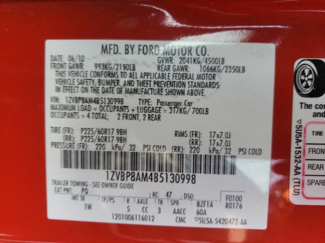 Photo 9 VIN: 1ZVBP8AM4B5130998 - FORD MUSTANG 