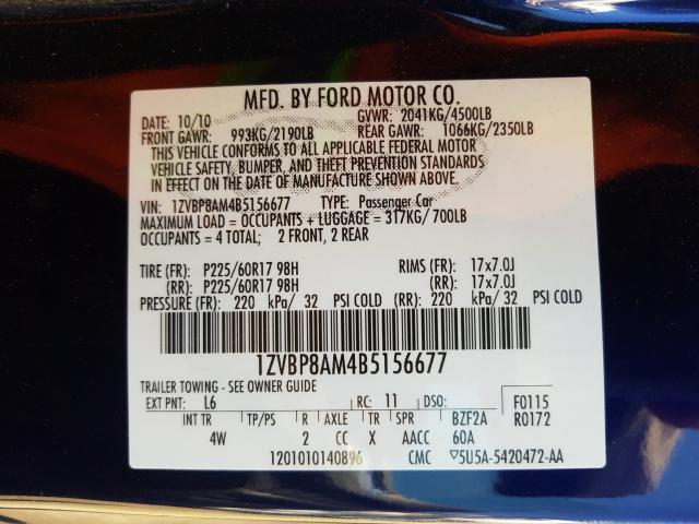 Photo 9 VIN: 1ZVBP8AM4B5156677 - FORD MUSTANG 