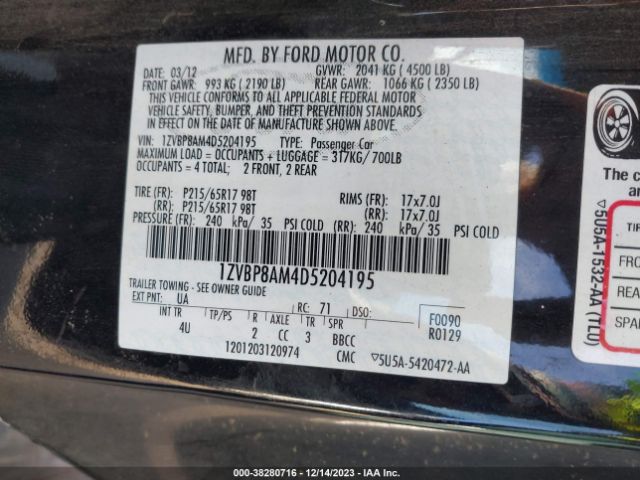 Photo 8 VIN: 1ZVBP8AM4D5204195 - FORD MUSTANG 