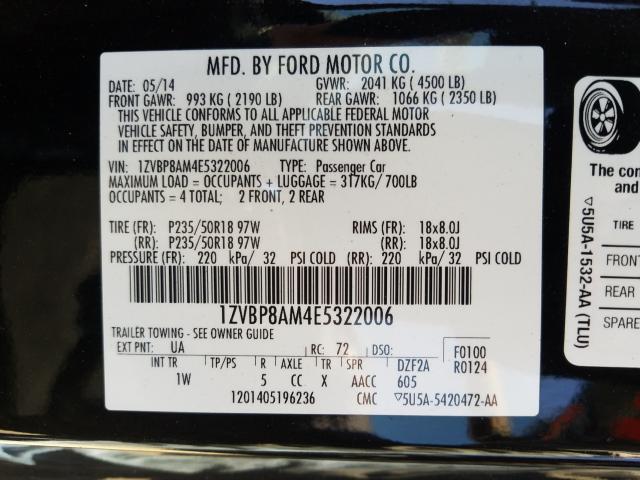 Photo 9 VIN: 1ZVBP8AM4E5322006 - FORD MUSTANG 